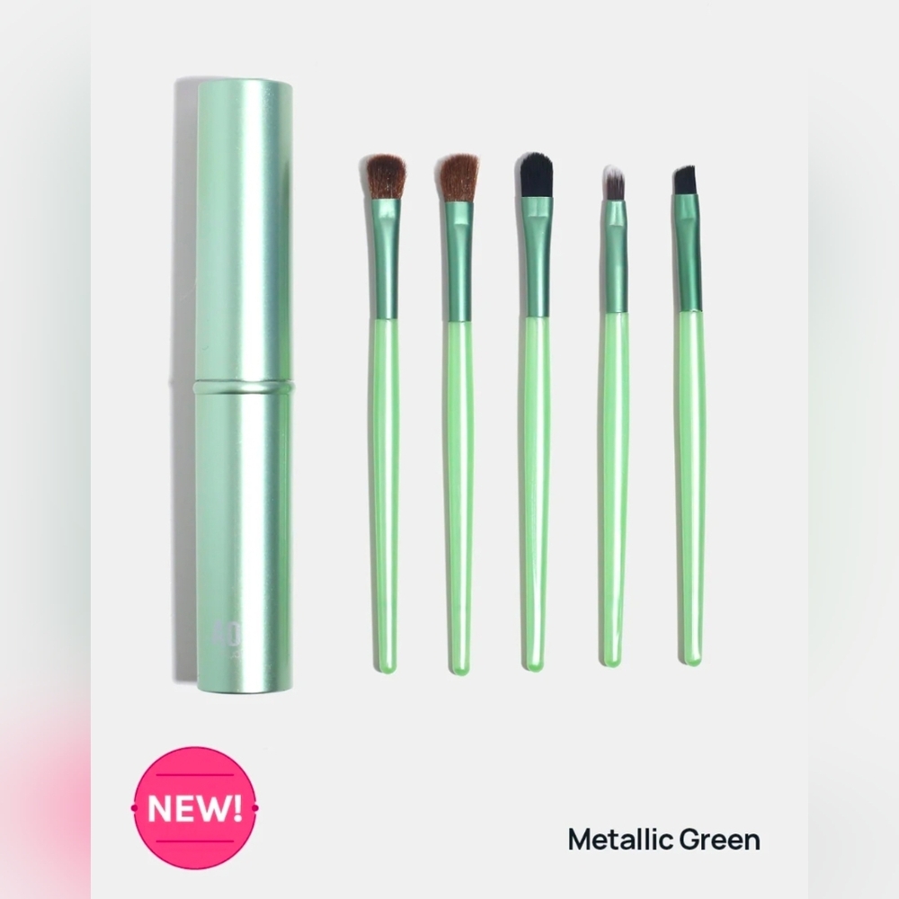 Metallic Green 5-Piece Eye Brush Set with Travel Tube BNIB